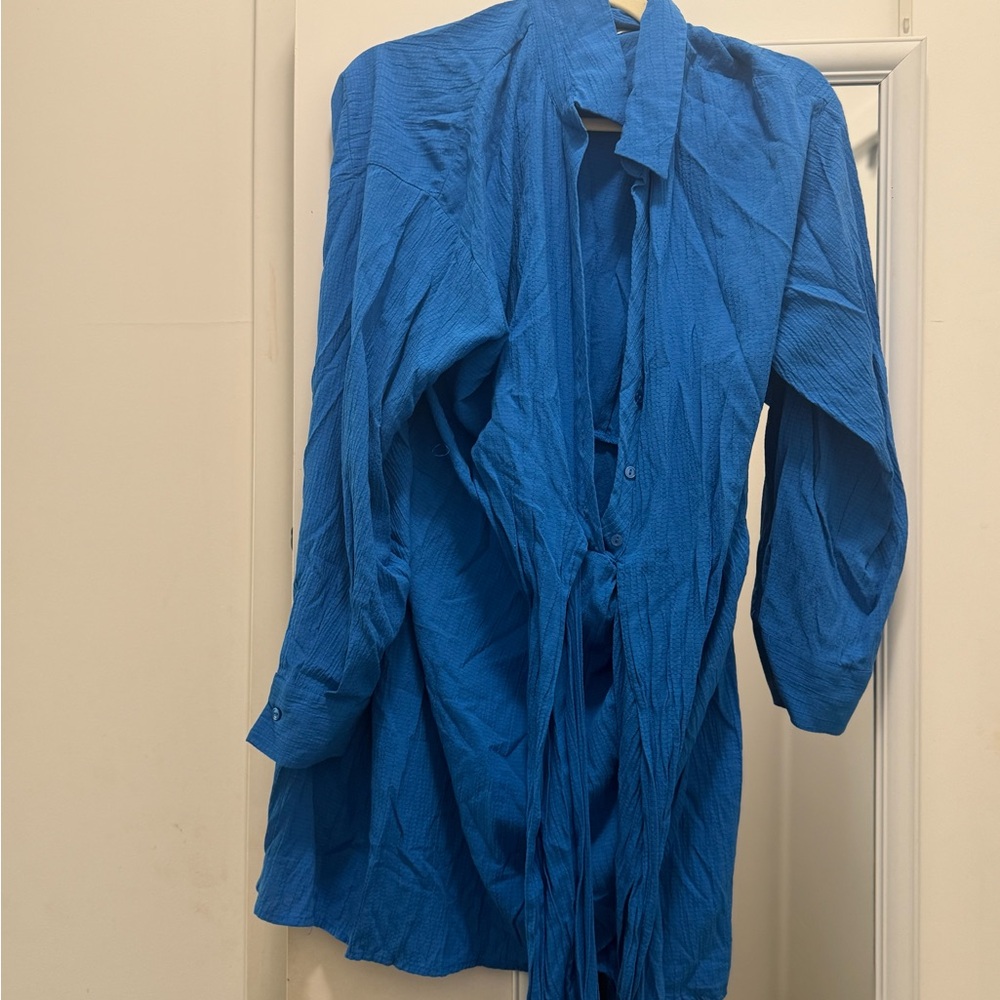 Zara Vibrant Blue Long-Sleeve Wrap Mini Dress